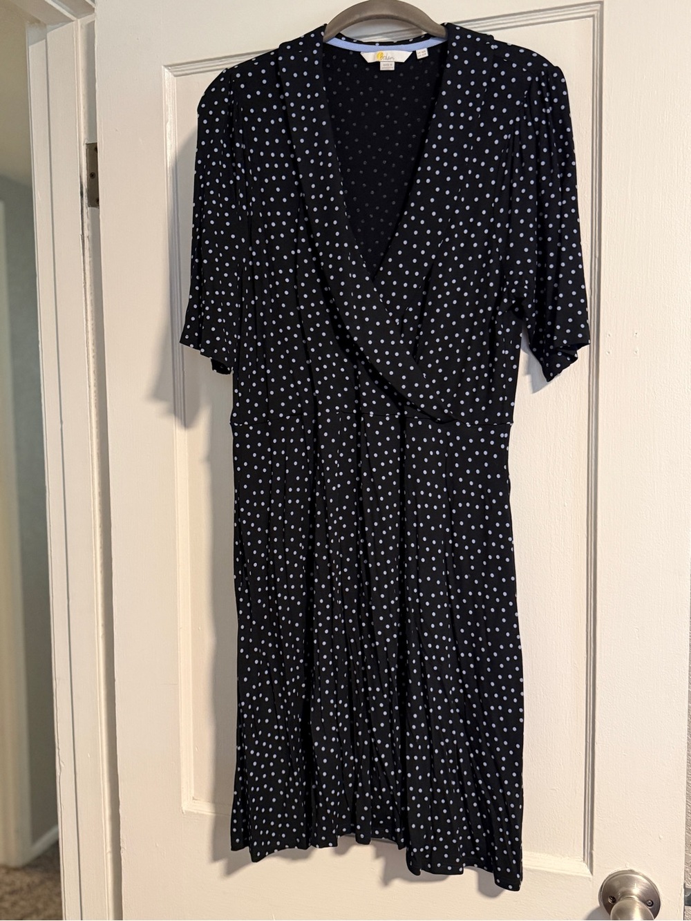 Boden Black Dress with Light Blue Polka Dots size 12R